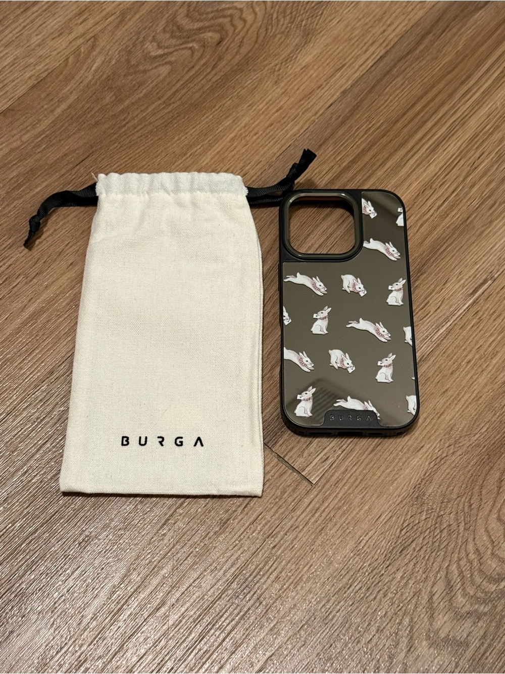 Burga Bunny Print iPhone 16 Pro MagSafe Mirror Case in "Late Again" / Gunmetal